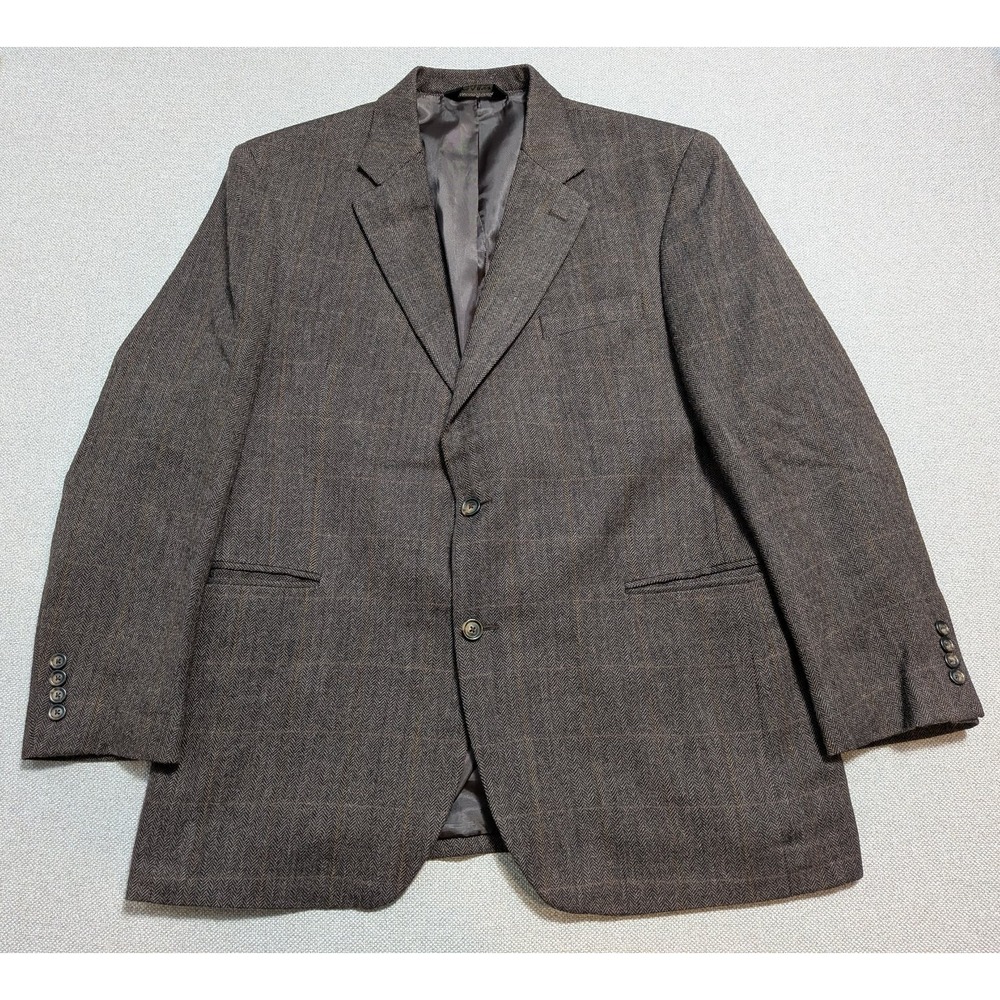 Jos A Bank Mens Blazer Brown 43R Wool Plaid Classic Herringbone Sport Coat